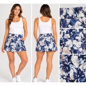 High Fifth Women's Petite Size 8P Blue Floral Print Skort Mini Skirt Built-In...